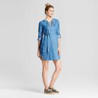 Fynn & Rose Maternity Lace-up Front Chambray Dress W/ Belt Blue S - Fynn And Rose, Women's