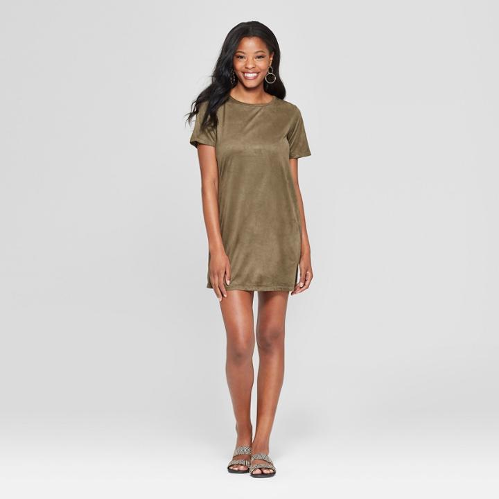 Women's Short Sleeve Suede Shift Dress - Soul Cake (juniors') Olive (green)