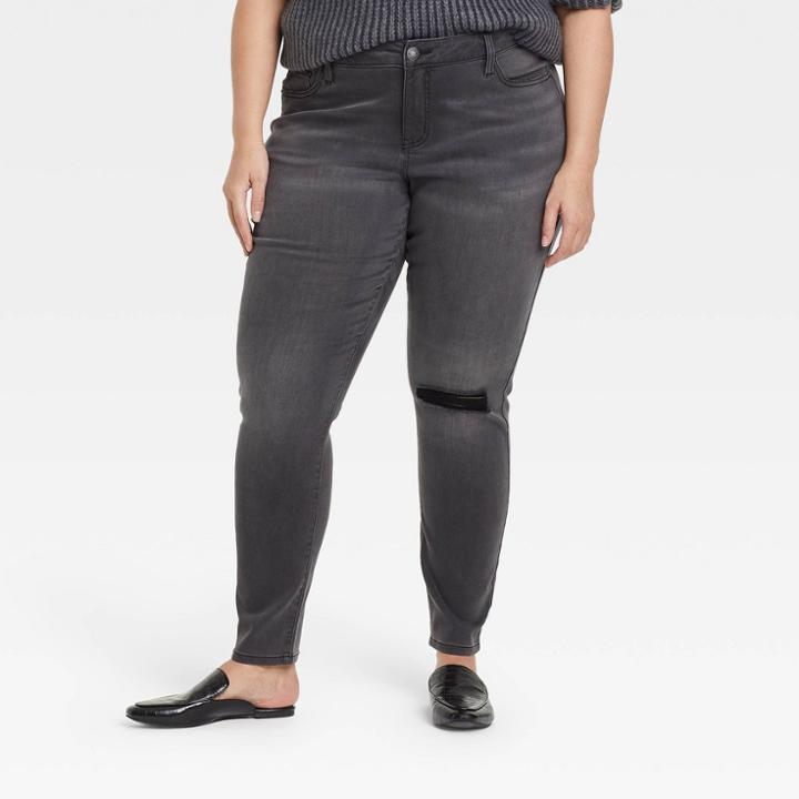 Women's Plus Size Mid-rise Skinny Jeans - Ava & Viv Charcoal Gray