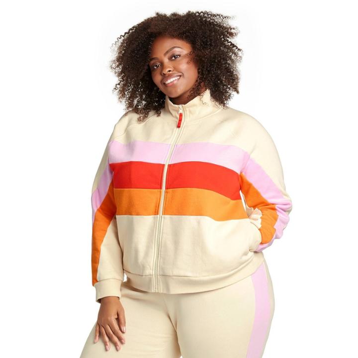 Women's Plus Size Color Block Stripe Zip-up Track Jacket - Lego Collection X Target Cream