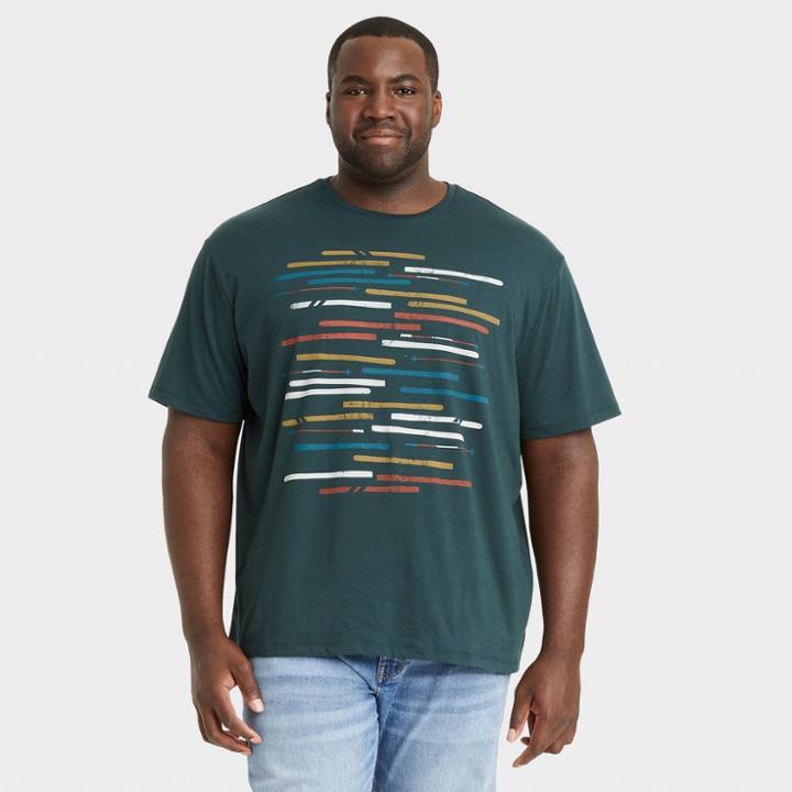 Men's Tall Printed Standard Fit Short Sleeve Crewneck T-shirt - Goodfellow & Co Dark Green/shapes