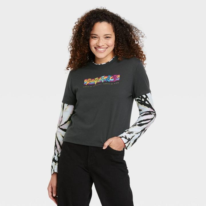 Women's Grateful Dead Bears Skater Long Sleeve Graphic T-shirt - Charcoal Gray