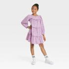 Girls' Long Sleeve Woven Dress - Cat & Jack Dusty Violet S, Dusty Purple