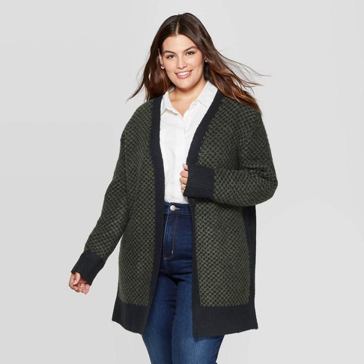 Women's Plus Size Striped Long Sleeve Open Layering Cardigan - Universal Thread Olive 3x, Women's, Size:
