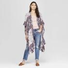 Women's Printed Short Sleeve Open-front Kimono Jacket With Side Tie Tassels - Knox Rose Cream