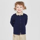 Toddler Girls' Crew Neck Cable Knit Uniform Cardigan - Cat & Jack Navy (blue)