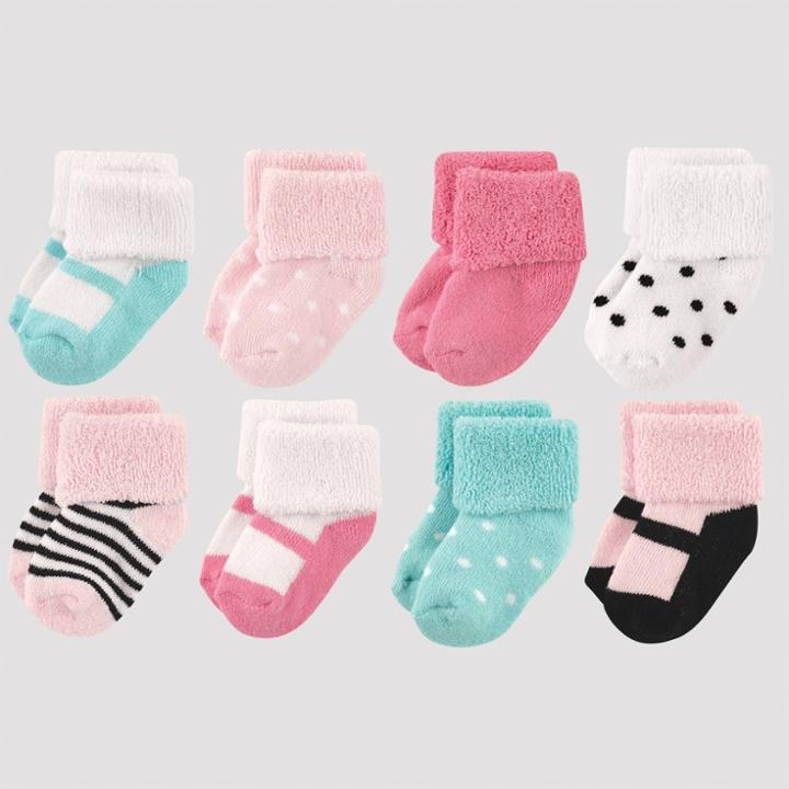 Luvable Friends Baby Girls' 8pk Mary Janes Terry Booties - Mint/pink