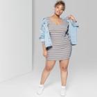 Women's Striped Plus Size Long Sleeve Knit Skater Dress - Wild Fable Pink