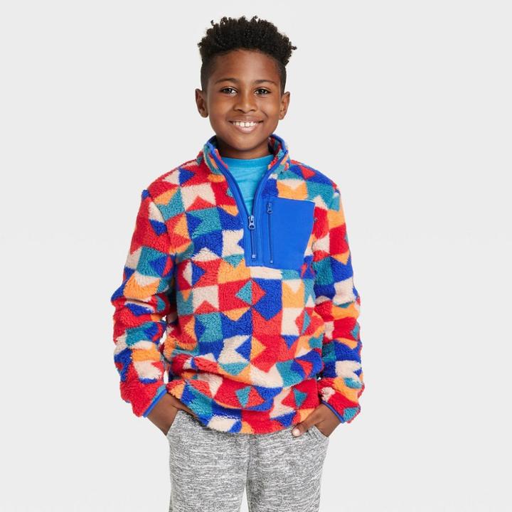 Boys' Faux Shearling Fleece Quarter Zip Mock Neck Sweatshirt - Cat & Jack Xs,