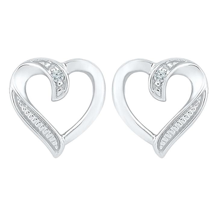 Target 0.02 Ct. T.w. Round White Diamond Prong Set Heart Earring In Sterling Silver (ij-i2-i3), Women's