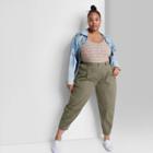Women's Plus Size High-rise Pleated Tapered Pants - Wild Fable Olive Green 1x, Green Green