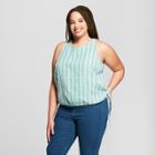 Women's Plus Size Striped Drawstring Seersucker Tank - Universal Thread Green X