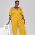 Women's Plus Size Balloon Short Sleeve V-neck Button Front Jumpsuit - Wild Fable Mustard (yellow)