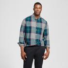 Men's Big & Tall Standard Fit Northrop Poplin Button-down Shirt - Goodfellow & Co Teal/gray Plaid (blue/gray Plaid)