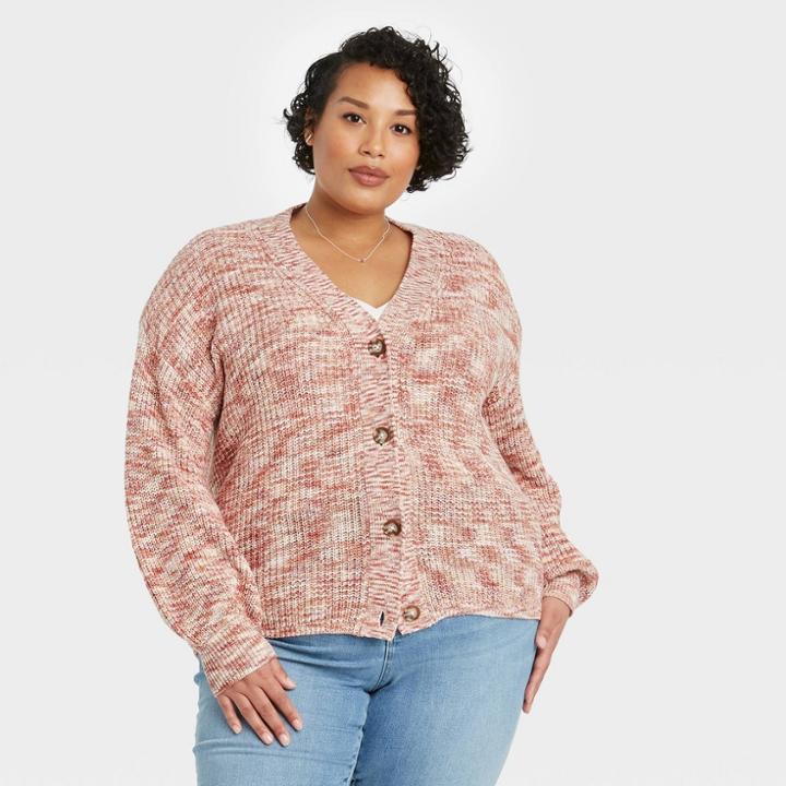 Women's Plus Size Cardigan - Ava & Viv Blush Pink