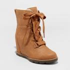 Women's Katherine Faux Leather Lace-up Wedge Boots - Universal Thread Cognac