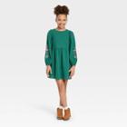 Girls' Long Sleeve Woven Dress - Cat & Jack Forest Green