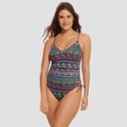 Women's Slimming Control Lace Up One Piece Swimsuit - Beach Betty By Miracle Brands Aztec Print S,