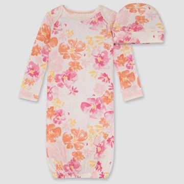 Burt's Bees Baby Baby Girls' Sunset Bloom Nightgown With Cap - Rose Pink