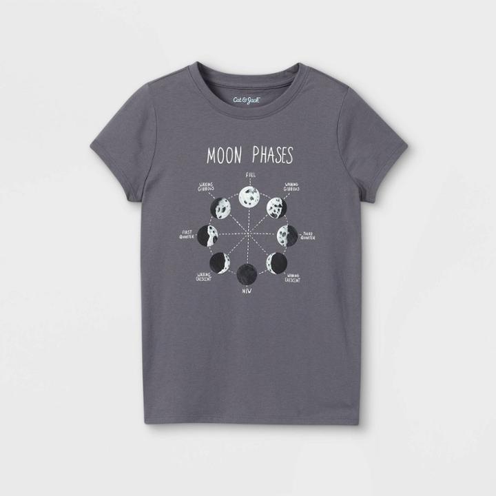 Girls' Moon Phases Graphic Short Sleeve T-shirt - Cat & Jack Charcoal Gray