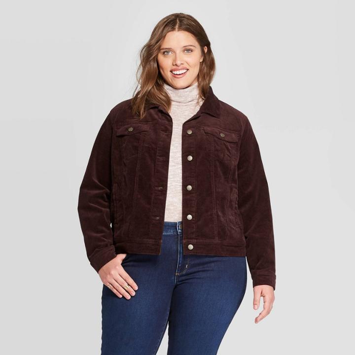 Women's Plus Size Corduroy Jean Jacket - Universal Thread Brown