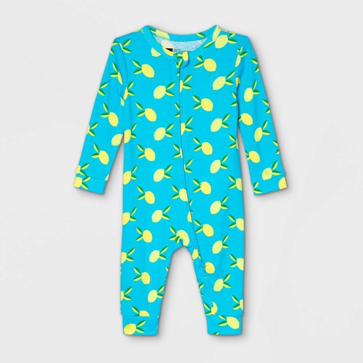 Ev Holiday Baby Lemon Print 100% Cotton Matching Family Pajamas Union Suit - Blue