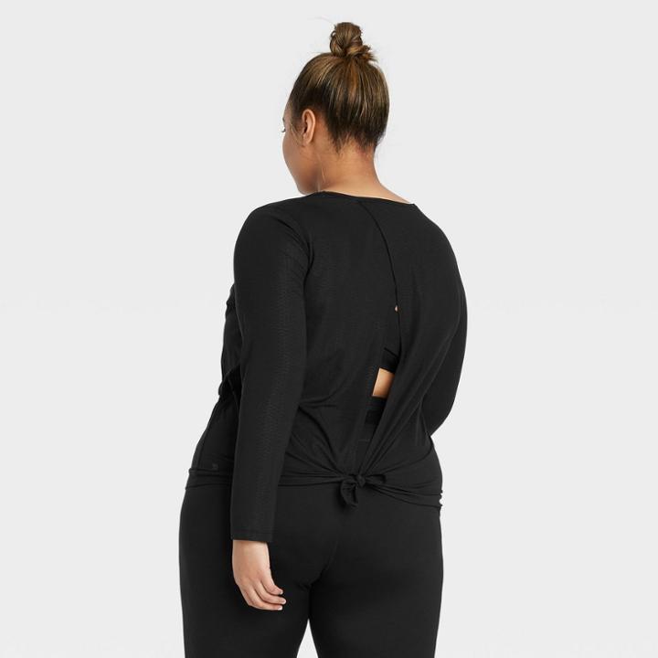 Women's Plus Size Long Sleeve Open Back T-shirt - All In Motion Black 2x, Women's,