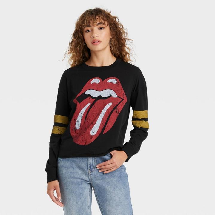Women's The Rolling Stones Varsity Long Sleeve Graphic T-shirt - Black