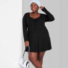 Women's Plus Size Long Sleeve Cozy Knit Fit & Flare Dress - Wild Fable Black
