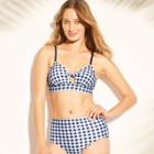 Target Women's Tie Front Bikini Top - Navy Gingham Print