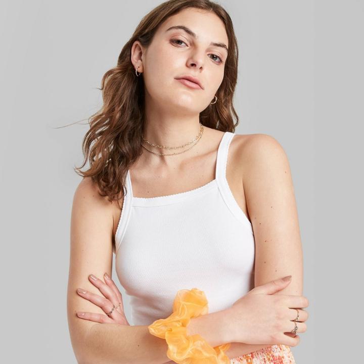 Women's Slim Fit Square Neck Tank Top - Wild Fable White