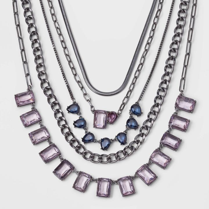 Color Stone Multi-strand Necklace - A New Day Purple