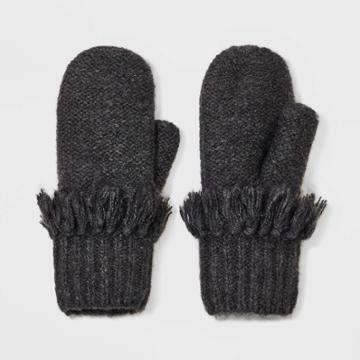 Women's Solid Mittens With Fringe - Universal Thread Black