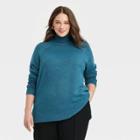 Women's Plus Size Mock Turtleneck Tunic Sweater - A New Day Teal Blue