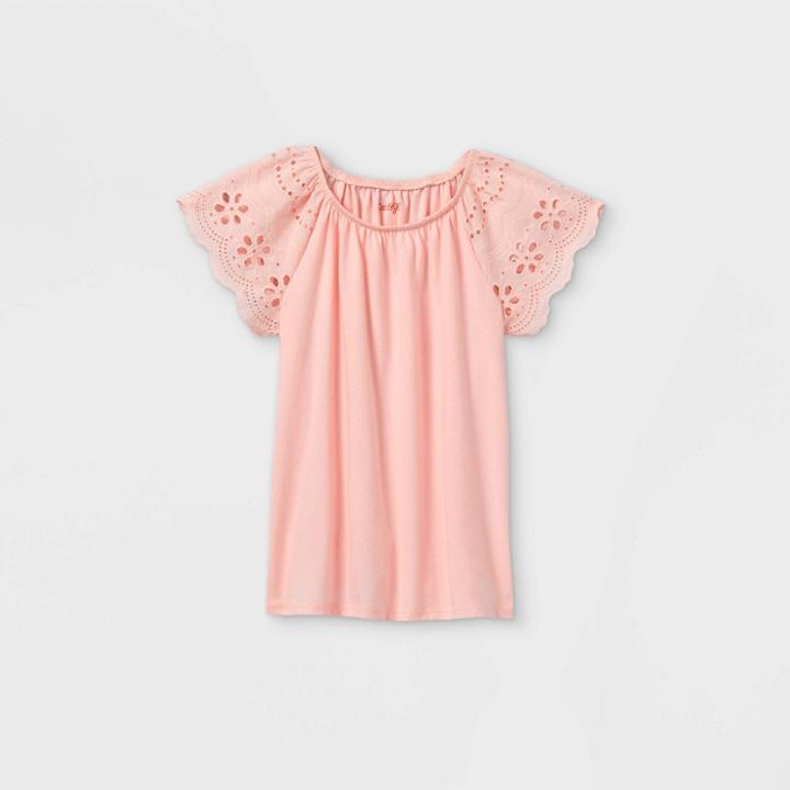Girls' Eyelet Short Sleeve T-shirt - Cat & Jack Powder Pink