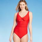 Women's Tie-front High Coverage One Piece Swimsuit - Kona Sol Bright Red