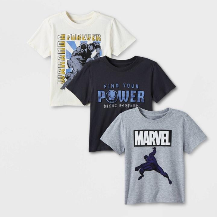 Toddler 3pk Marvel Black Panther Solid T-shirt