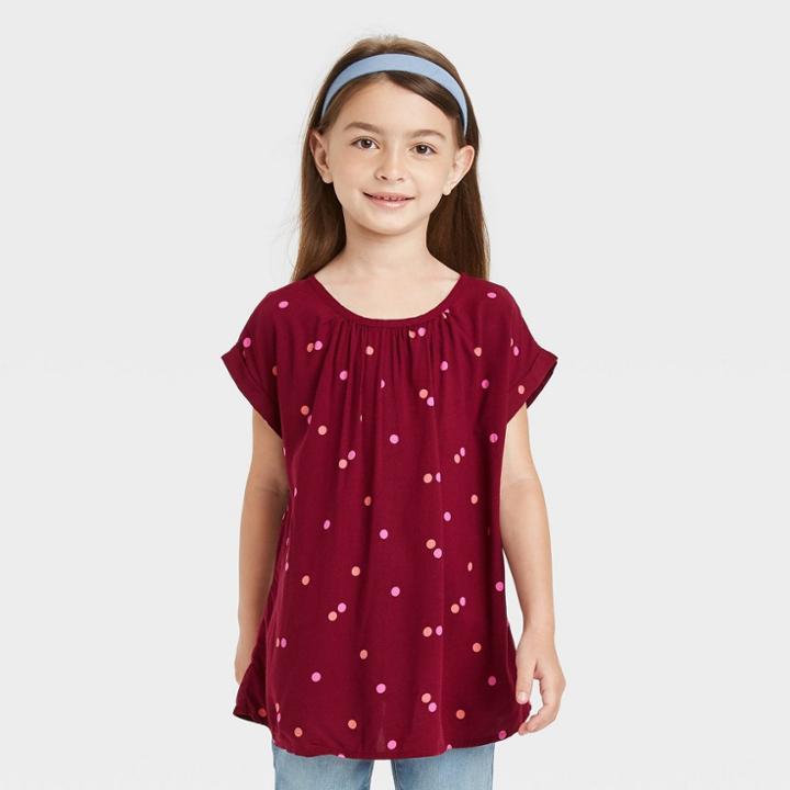 Girls' Short Sleeve Woven Top - Cat & Jack Burgundy