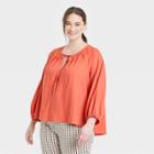 Women's Plus Size Raglan Long Sleeve Tie-front Top - A New Day Orange