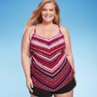 Women's V-neck Angled Tankini Top - Aqua Green Pink X