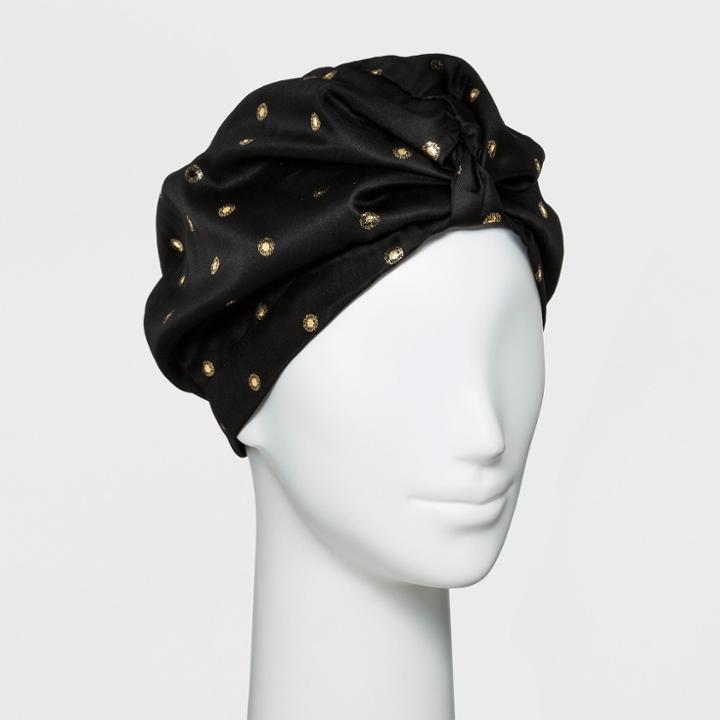 Women's Polka Dot Twist Front Beanie - A New Day Black, Gold