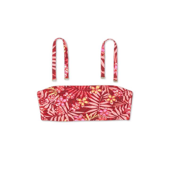 Juniors' Pique Bandeau Bikini Top - Xhilaration Floral D/dd Cup, Pink/purple/red