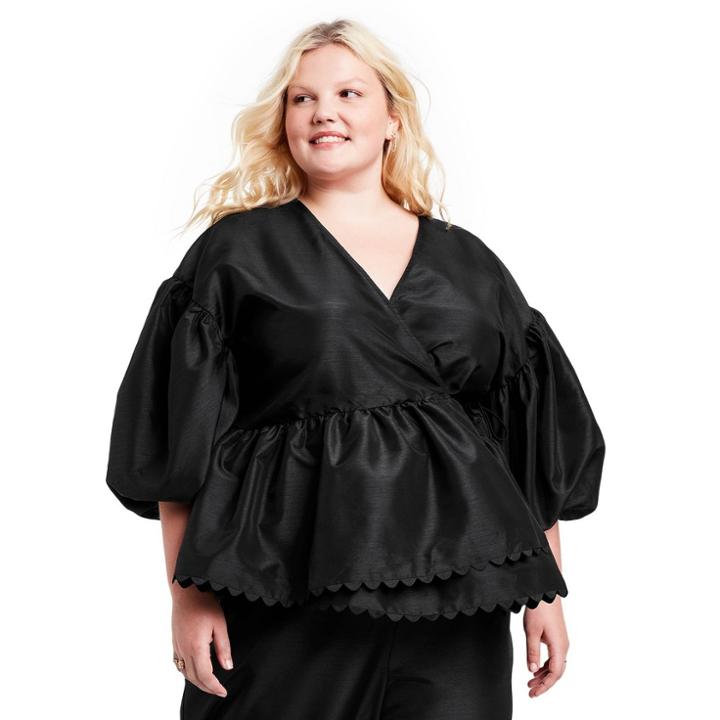 Women's Plus Size Scallop Edge Wrap Top - Kika Vargas X Target Black