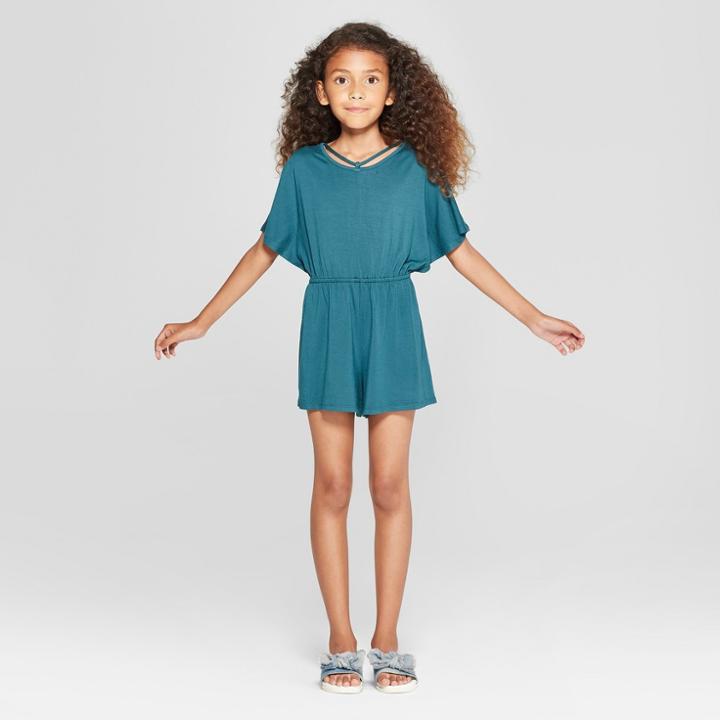Girls' Knit Romper - Art Class Teal