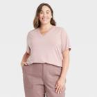 Women's Plus Size Short Sleeve V-neck Drapey T-shirt - A New Day Lilac