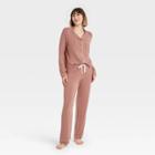 Women's Beautifully Soft Long Sleeve Notch Collar Top And Pants Pajama Set - Stars Above Rose Pink