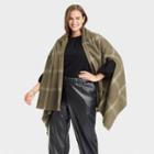 Women's Plus Size Plaid Wrap Jacket - A New Day Olive One Size, Green