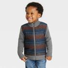 Toddler Boys' Quilted And Knit Zip-up Sweater - Cat & Jack Blue/brown