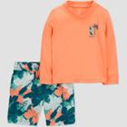Carter's Just One You  Baby Boys' 2pc Long Sleeve Floral Print Rash Guard Set Blue/coral Orange