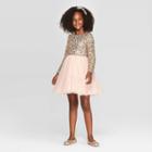 Girls' Long Sleeve Sequin Dress - Cat & Jack Blush Xl Plus, Girl's, Gold